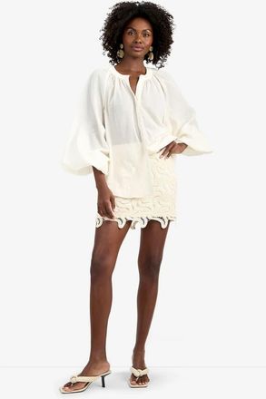 Trina Turk Norry Long-Sleeve Printed Cotton Top in Bonita Beige at Nordstrom, Size Xx-Large