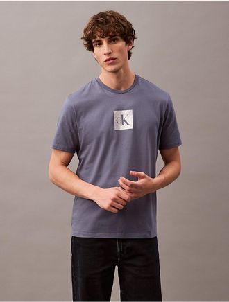 Calvin Klein Jeans Calvin Klein Mens Metallic Monogram Logo Graphic Classic T-Shirt - Blue - XS
