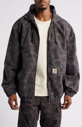 Carhartt Work in Progress Duck Camo Print Organic Cotton Hooded Jacket in Camo Duck Green /Graphite Gar at Nordstrom Rack, Size Medium