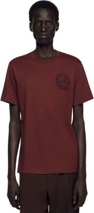 Sandro Cotton crochet flower T-shirt in Chocolate at Nordstrom, Size Xx-Large