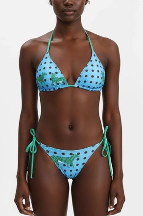 Jessie Zhao Verdant Wild Reversible Triangle Bikini Top In Blue