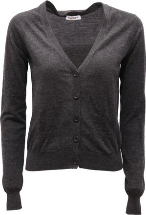 KANGRA Round-neck Knitwear, female, Gray, Size: L Slim Modello Corto Cardigan