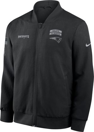 Nike New England Patriots Salute to Service Sideline Nike Mens NFL Full-Zip Bomber Jacket in Black | 03AU0ILNA2L-ENK