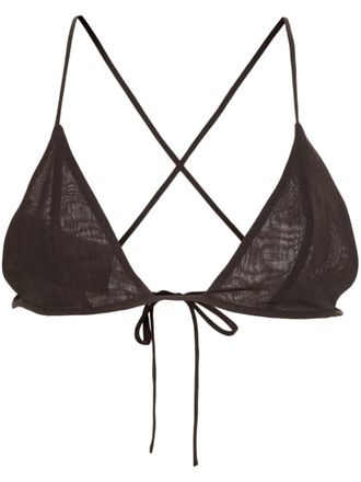 Philosophy di Lorenzo Serafini Top smanicato crop con scollo allamericana - Marrone