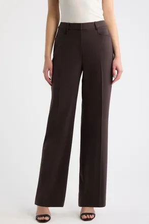 Tahari by ASL Birdseye Straight Leg Career Pants in Espresso at Nordstrom, Size 12