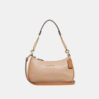 Coach Womens Multi Colorblock Leather Teri Shoulder Bag with Chain Strap - Beige