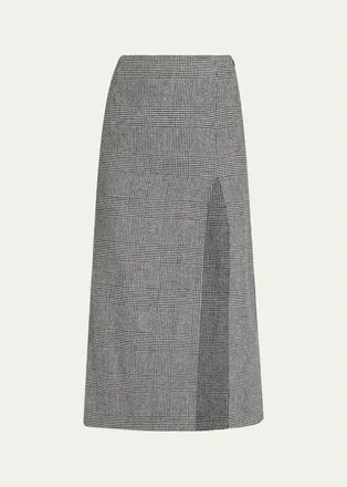 Michael Kors Glen Plaid Wool-Cashmere Slit Midi Skirt