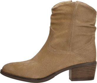 Aqa Enkellaarsjes Hak - Dames - Cowboylaarzen - Beige - 40 EU - Leer - Schoenen
