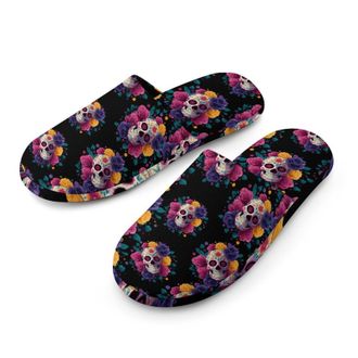 Generic Sugar Skull Mens Cozy Memory Foam Slippers Warm Cotton House Shoes Comfy Slipper for Indoor Outdoor