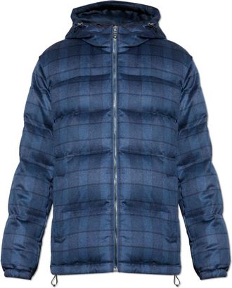 Etro Wollen en Kasjmier Donzen Jas Met Ruitmotief - Heren - Gewatteerde jassen - Blauw - M - Wol - Jassen