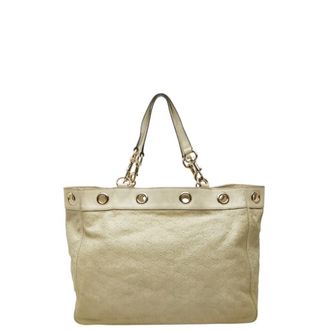 Gucci Beige Canvas Leather Handbag Tote Bag (Pre-Owned)