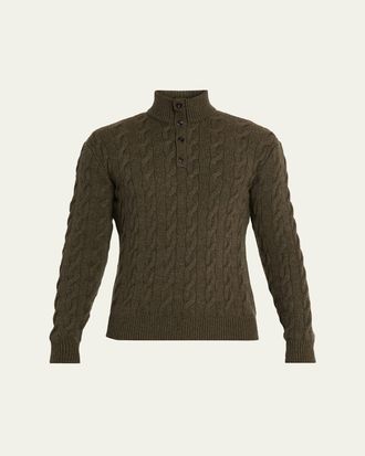 Ralph Lauren Purple Label Mens Cashmere Cable Half-Placket Sweater