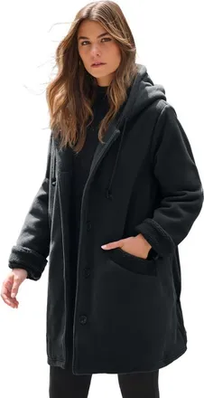Roaman's Plus Size Hooded Fleece Fleece Coat in Black at Nordstrom, Size Large