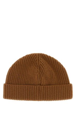 Valentino Garavani Mens Brown Cashmere Beanie Hat Cammello Exterior: Cuffie