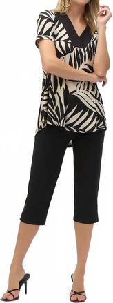 Joseph Ribkoff Tropical Print Short Sleeve Top In Black/multi