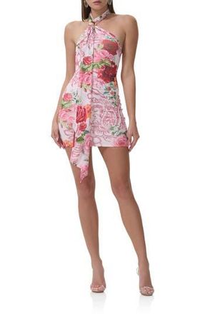 AFRM Brylee Halter Neck Minidress in Wing Rose at Nordstrom Rack, Size X-Large