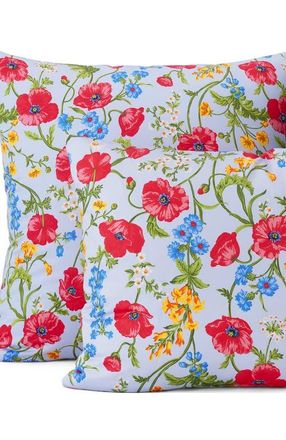 Lands End 400 Thread Count Premium Supima Cotton No Iron Sateen Pillow Sham in Clearlake Blue Poppy Floral at Nordstrom, Size Standard