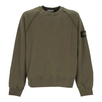 Stone Island Sweatshirts, male, Green, Size: M Logo Raglan Sweatshirt Ribbed Crewneck