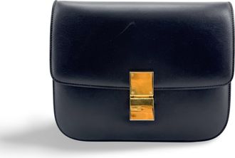 Celine Classic Box Smooth Leather Black Leather Handbag (Pre-Owned)