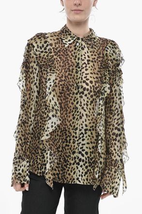 Blumarine Camicia Ruffle GEORG in Seta Motivo Animalier Blumarine