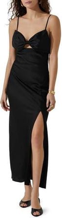 ASTR the Label Bow Sleeveless Satin Maxi Dress in Black at Nordstrom Rack, Size X-Small