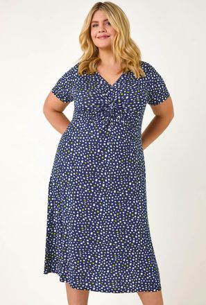 Roman Abstract Twist Front Stretch Midi Dress