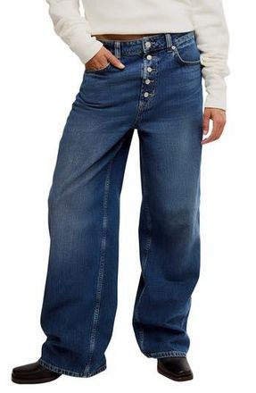 Free People Nia Exposed Button Wide Leg Jeans in In Too Deep at Nordstrom Rack, Size 24