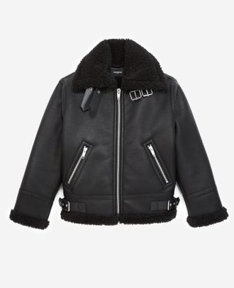 The Kooples Black Faux Fur Bomber Jacket