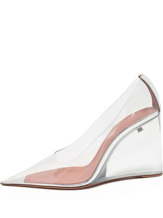 Amina Muaddi pre-owned 95mm Ane wedge pumps - women - Leather/PVC/PVC/Leather/Rubber - 38.5 - Neutrals