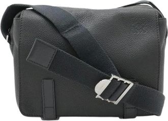 Loewe Pre-owned Anagram Military Leather Messenger Bag XS - unisex - Vintage Schoudertas - Grijs - ONE Size - Leer - Vintage
