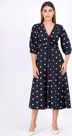 Leota Adriana Tie-Front Midi Dress Small Polka Black White