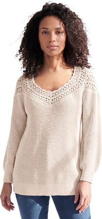 Roaman's Plus Size Crochet Pullover Sweater With Sweetheart Neckline in Oatmeal at Nordstrom, Size 32