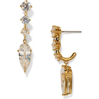 Nadri Lucia Cubic Zirconia Drop J Hoop Earrings in Gold at Nordstrom