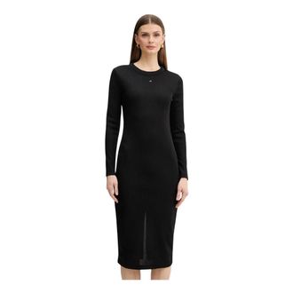A|X Armani Exchange Metallic Logo Heavy Rib Jersey Midi Jurk - Dames - Casual kleedjes - Zwart - M - Polyester - Kleedjes