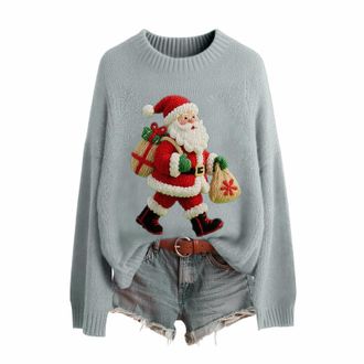 Generic Xmas Jumpers for Women UK Fashion 3D Print Womens Knitted Jumpers Long Sleeves Ladies Chritmas Jumpers for Women UK Sweaters Winter Warm Sweaters Comf