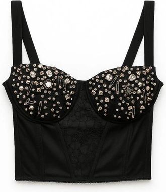 John Richmond Gestructureerde bustier met metalen applicaties - Dames - Tops zonder mouwen - Zwart - XS - Tops