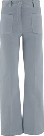 Ql2 Quelledue Light Blue Stretch Cotton Velvet Flared Pants With Pressed Center Crease