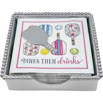 Mariposa Pickleball Drinks Beaded Napkin Box Set in Silver at Nordstrom