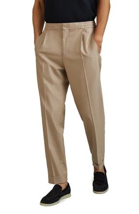 Reiss Brighton Pleated Relaxed Taper Pants in Soft Camel Brown at Nordstrom, Size 30