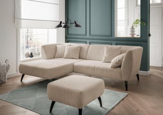 Inosign Ecksofa »Colori Polstermöbel mit zeitlos eleganter Rückenführung. L-Form« Holzfussfarbe wählbar, inkl. 4x Zierkissen