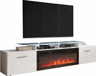 Mirjan24 Mobilier1 - Mueble Tv Charlotte 155, Blanco + Blanco Brillante, N&uacute;mero De Puertas: 0, N&uacute;mero De Cajones: 0, 190x49x37cm