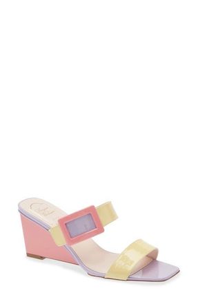Roger Vivier Belle Vivier Colorblock Wedge Sandal in Yellow/Violet/Pink at Nordstrom, Size 7.5Us