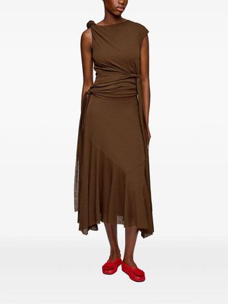 Ganni Knot Detail Asymmetric Midi Dress