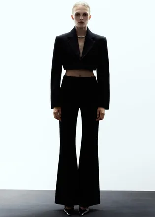 Mango Blazer completo lana crop nero - Donna - XL - MANGO