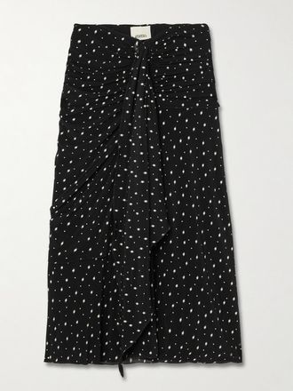 Isabel Marant Gonna Midi In Jersey Stretch A Pois Arricciato Con Drappeggio Gyelle - Nero