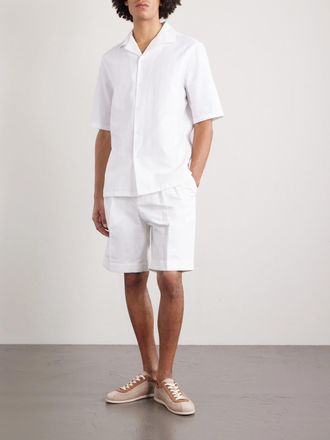 Brunello Cucinelli Camp-Collar Textured-Cotton Shirt