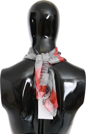 Costume National Red 100% Silk Branded Gray Womens Scarf