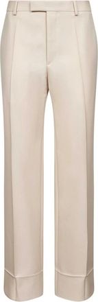 Valentino Straight Trousers, male, Yellow, Size: S Cream Wool Trousers with Pressed Creases