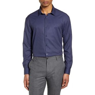 W.R.K Slim Fit Performance Stretch Dot Dress Shirt in Navy at Nordstrom Rack, Size 16 - 35/36