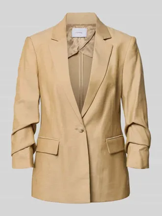 Comma Slim Fit Blazer mit Pattentaschen und gerafften &Auml;rmeln in Beige, Gr&ouml;&szlig;e 36
